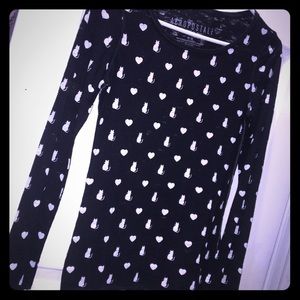 Long-Sleeve Slightly-Sheer Shirt,Cats&Hearts